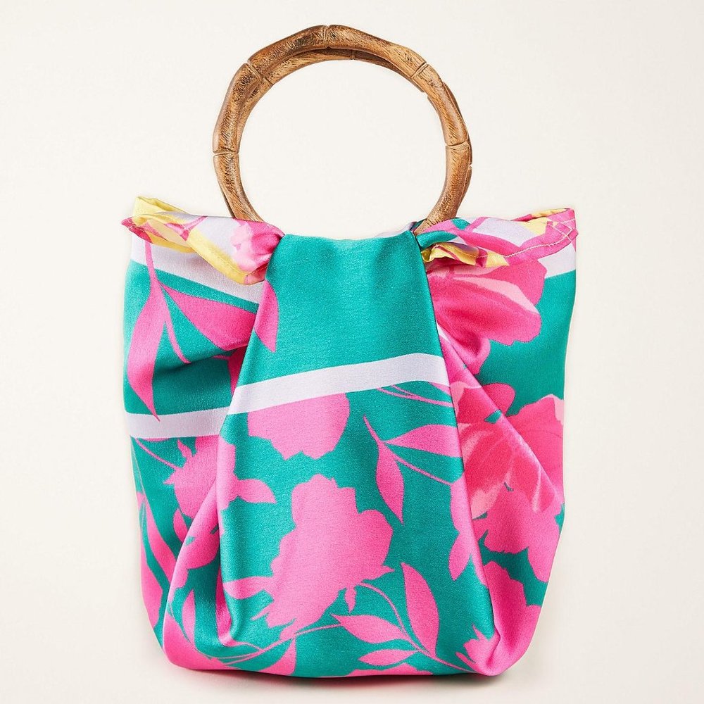 NWT-Ann Taylor- BORDER FLORAL SCARFED BUCKET BAG
